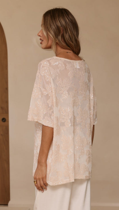 Arlo Oversized Sequin Top - Beige Floral