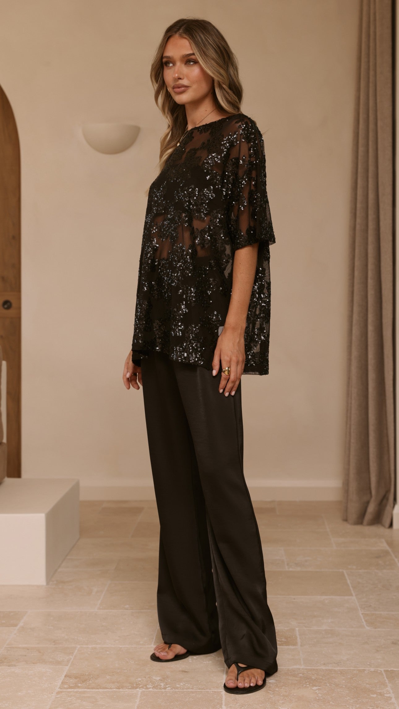 Arlo Oversized Sequin Top - Black Floral