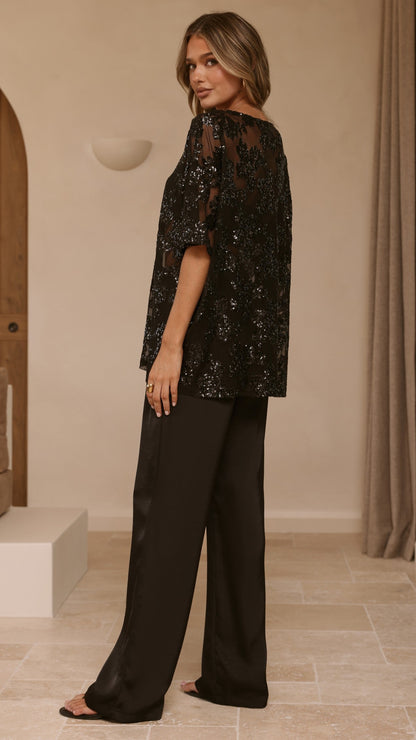 Arlo Oversized Sequin Top - Black Floral