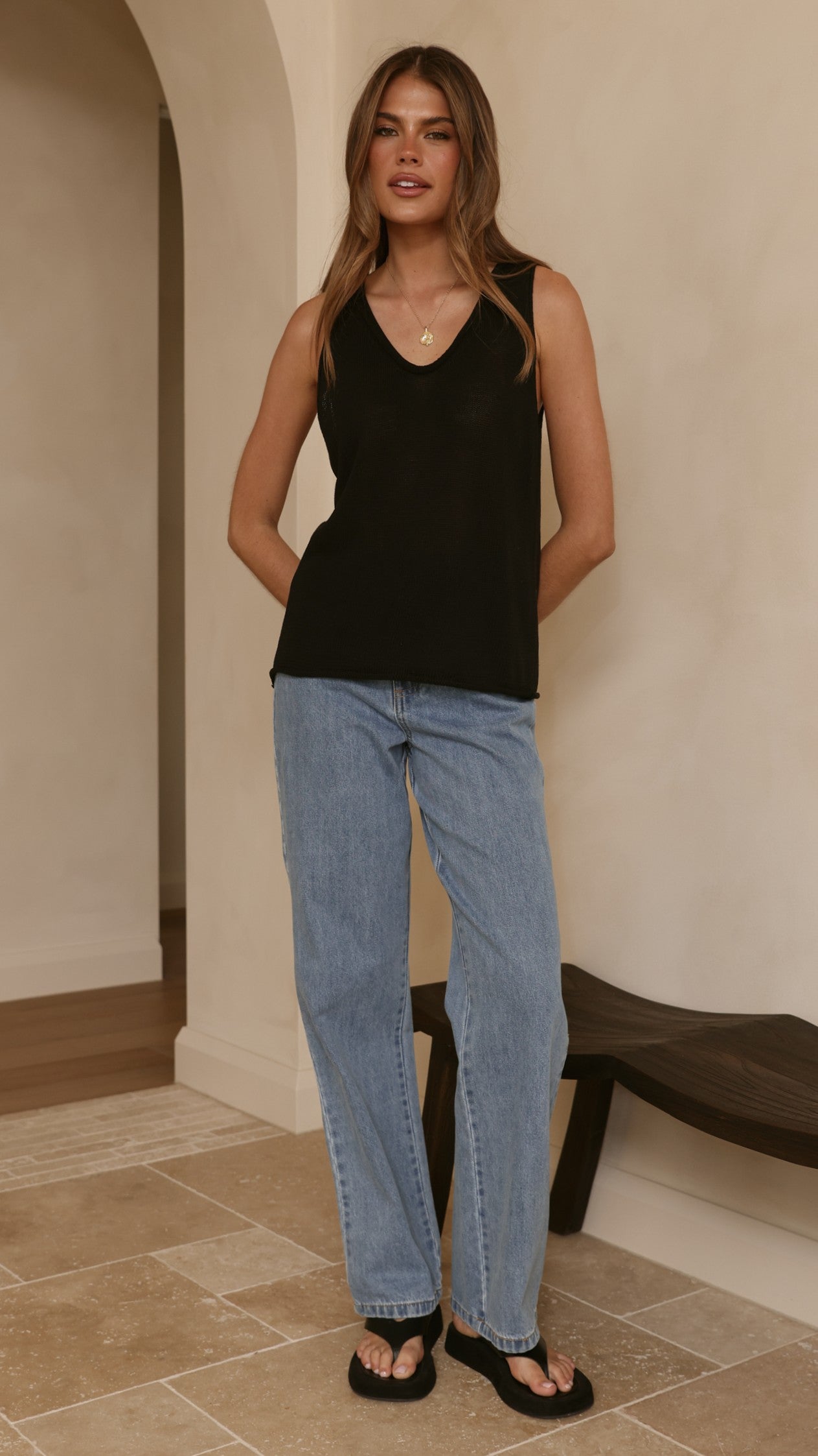 Annie Scoop Neck Tank - Black