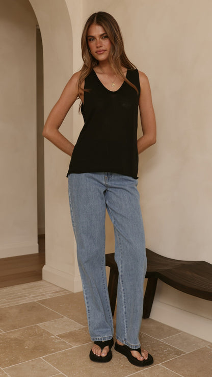 Annie Scoop Neck Tank - Black