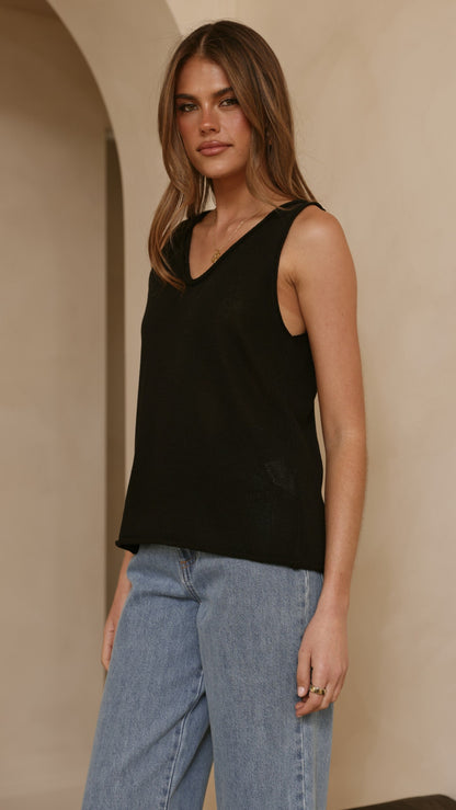 Annie Scoop Neck Tank - Black