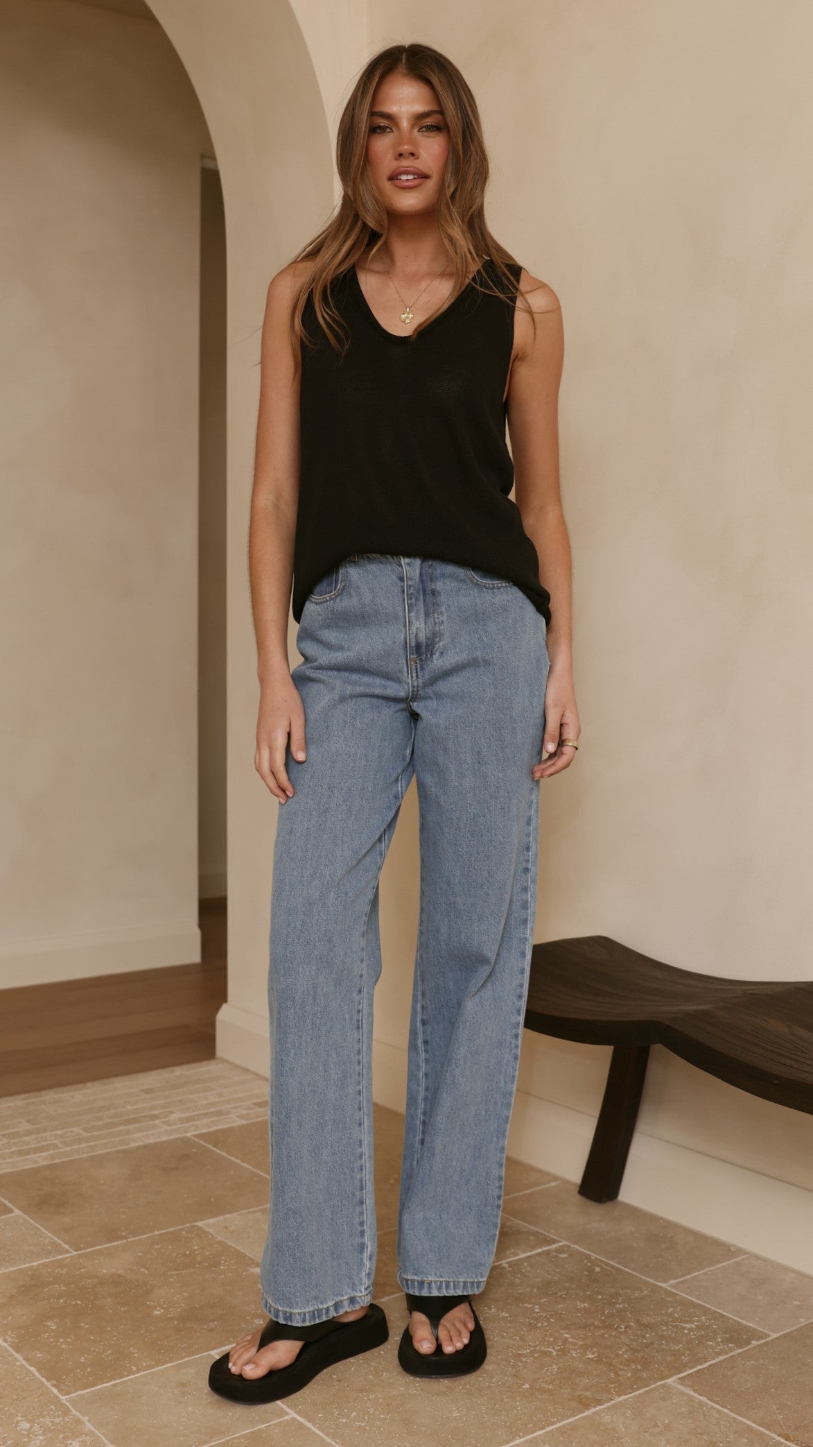 Annie Scoop Neck Tank - Black