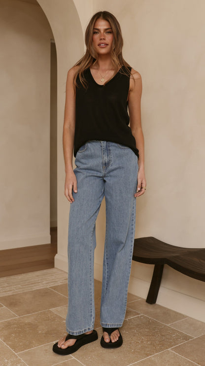 Annie Scoop Neck Tank - Black