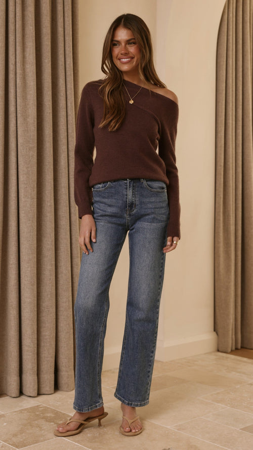 Briella Boat Neck Sweater - Brown