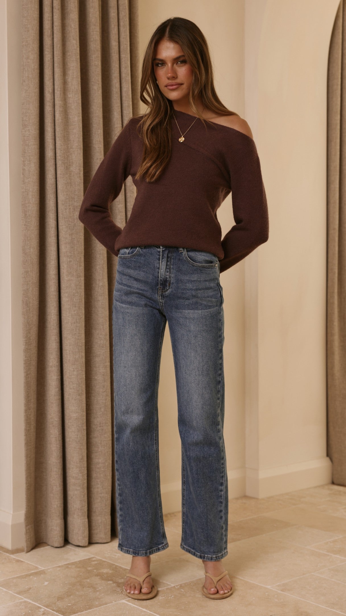 Briella Boat Neck Sweater - Brown