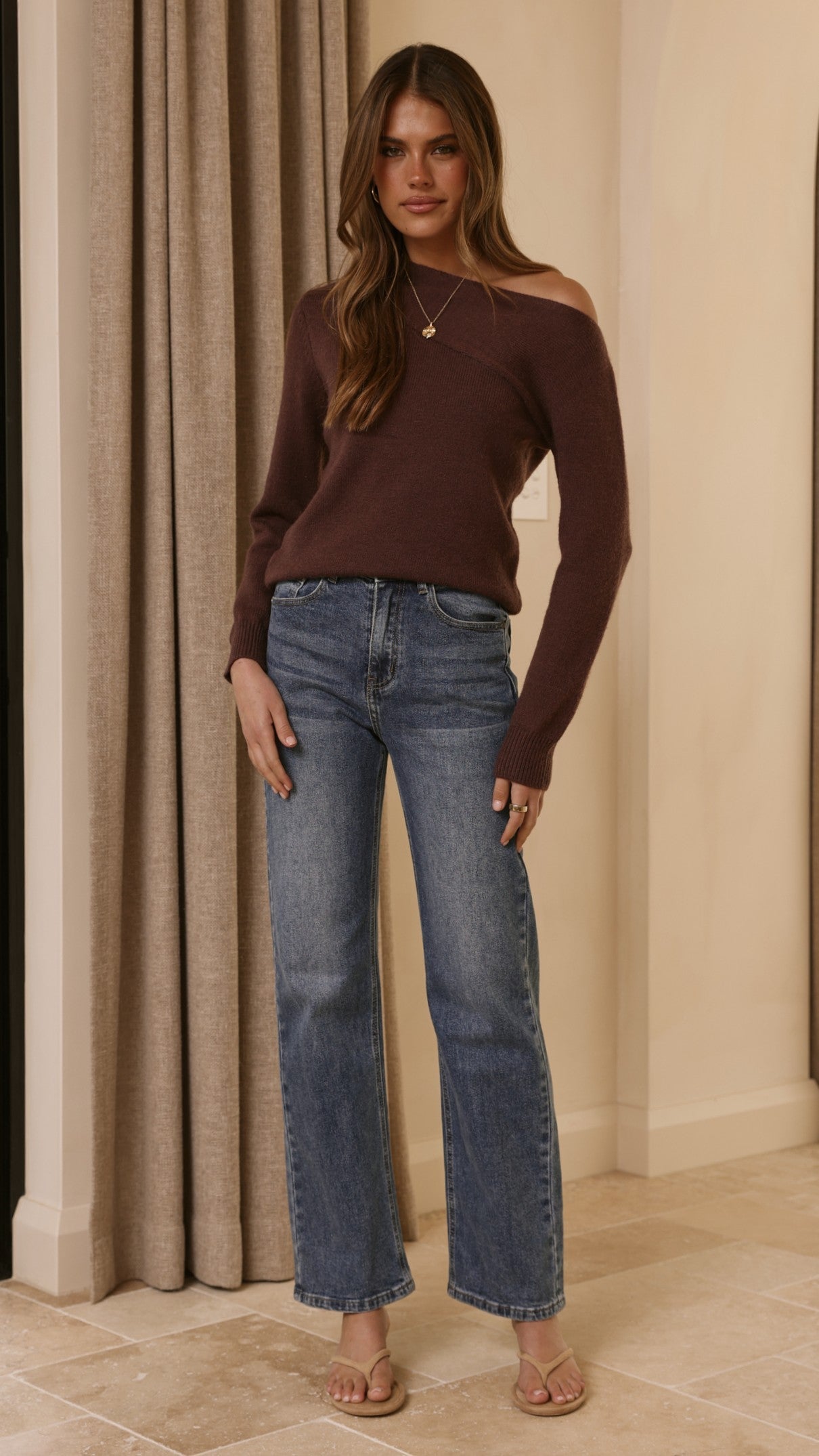 Briella Boat Neck Sweater - Brown