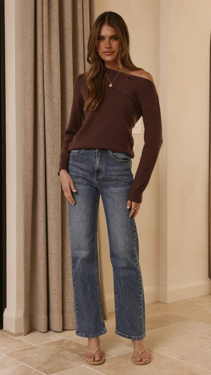 Briella Boat Neck Sweater - Brown