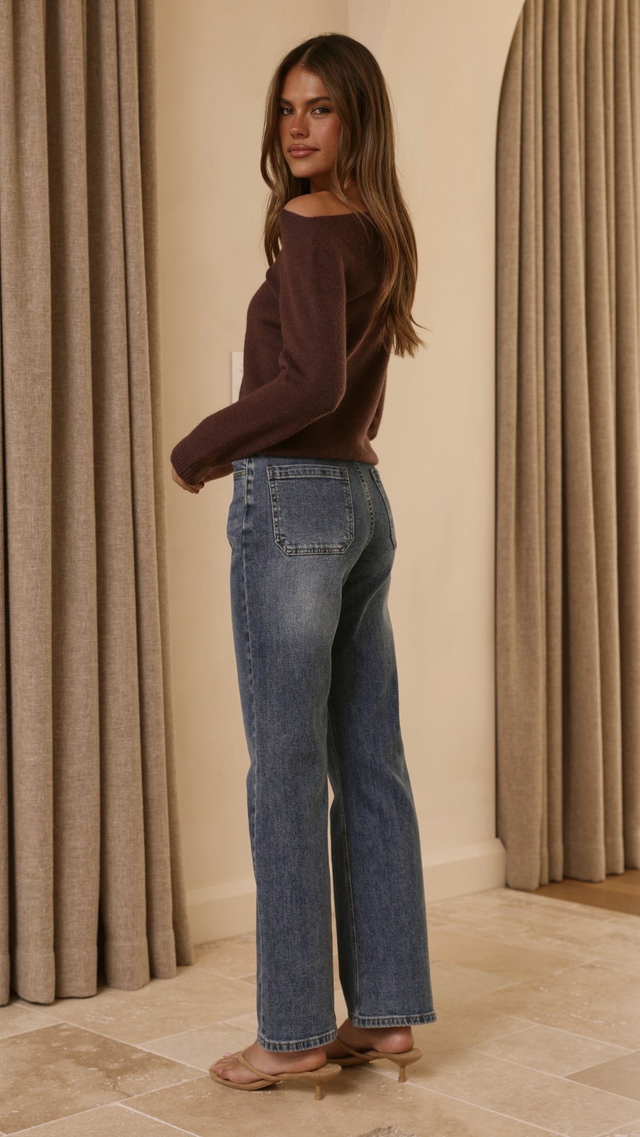 Briella Boat Neck Sweater - Brown