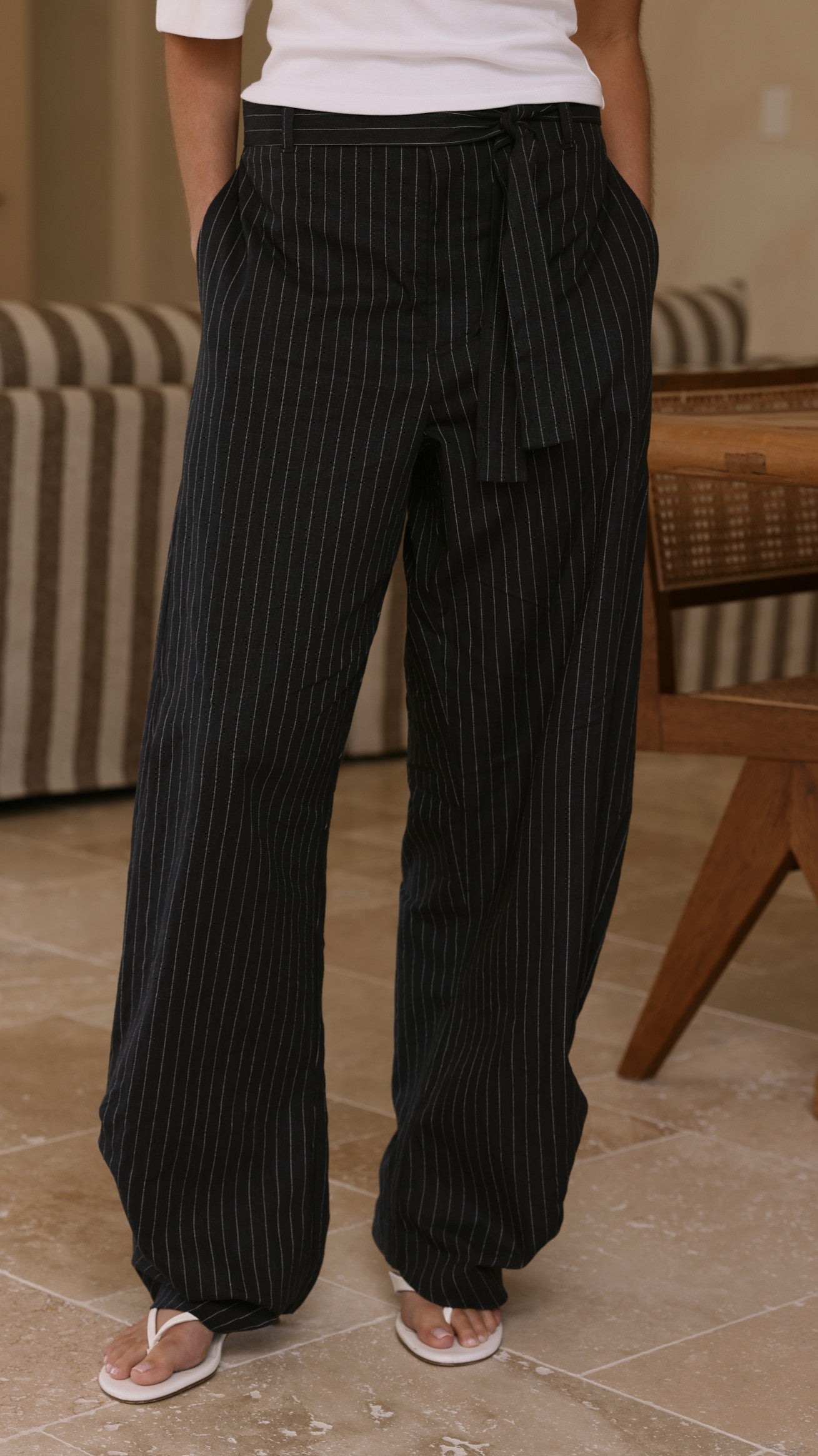 Audrey Pinstripe Tapered Pant - Navy