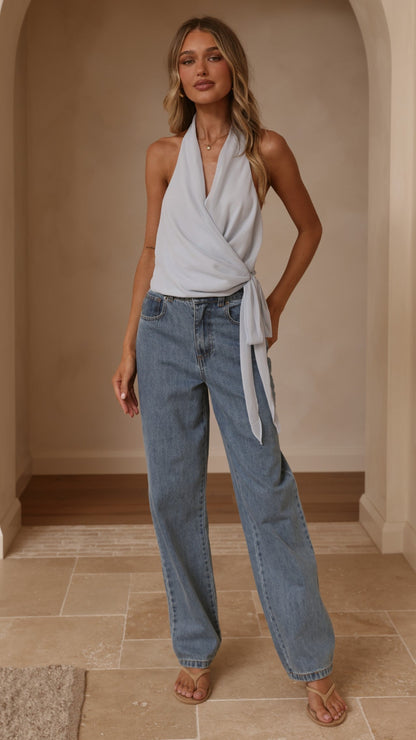 Belle Halter Neck Top - Blue