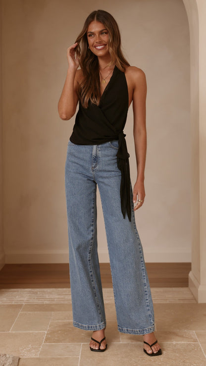 Belle Halter Neck Top - Black