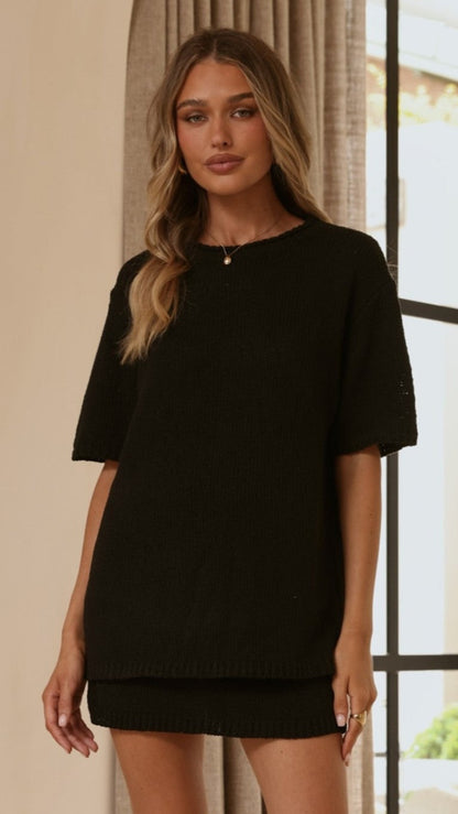 Casey Oversized Knit Tee - Black