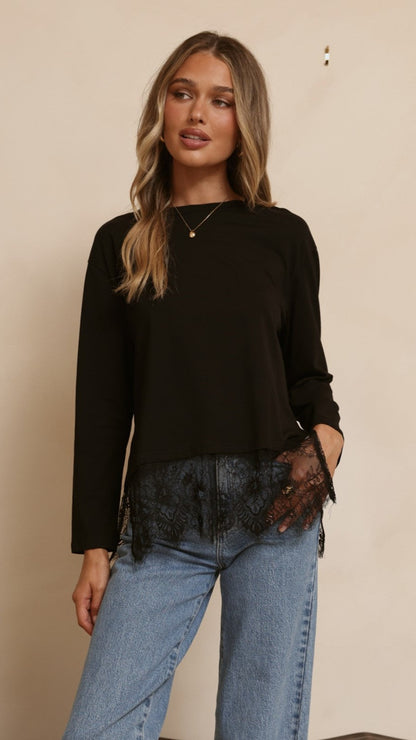 Alina Lace Trim Top - Black
