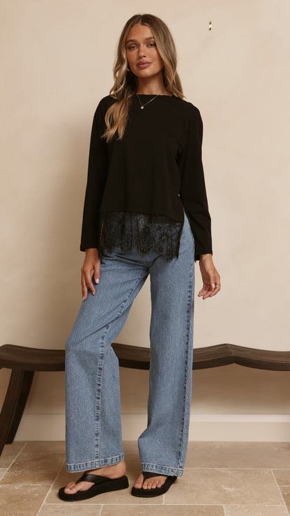 Alina Lace Trim Top - Black
