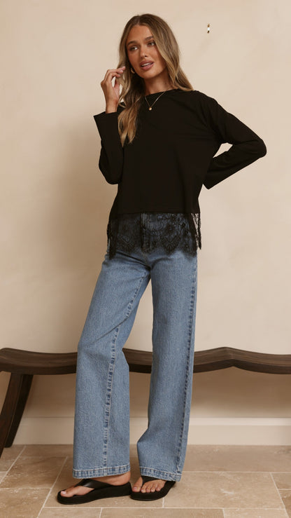 Alina Lace Trim Top - Black