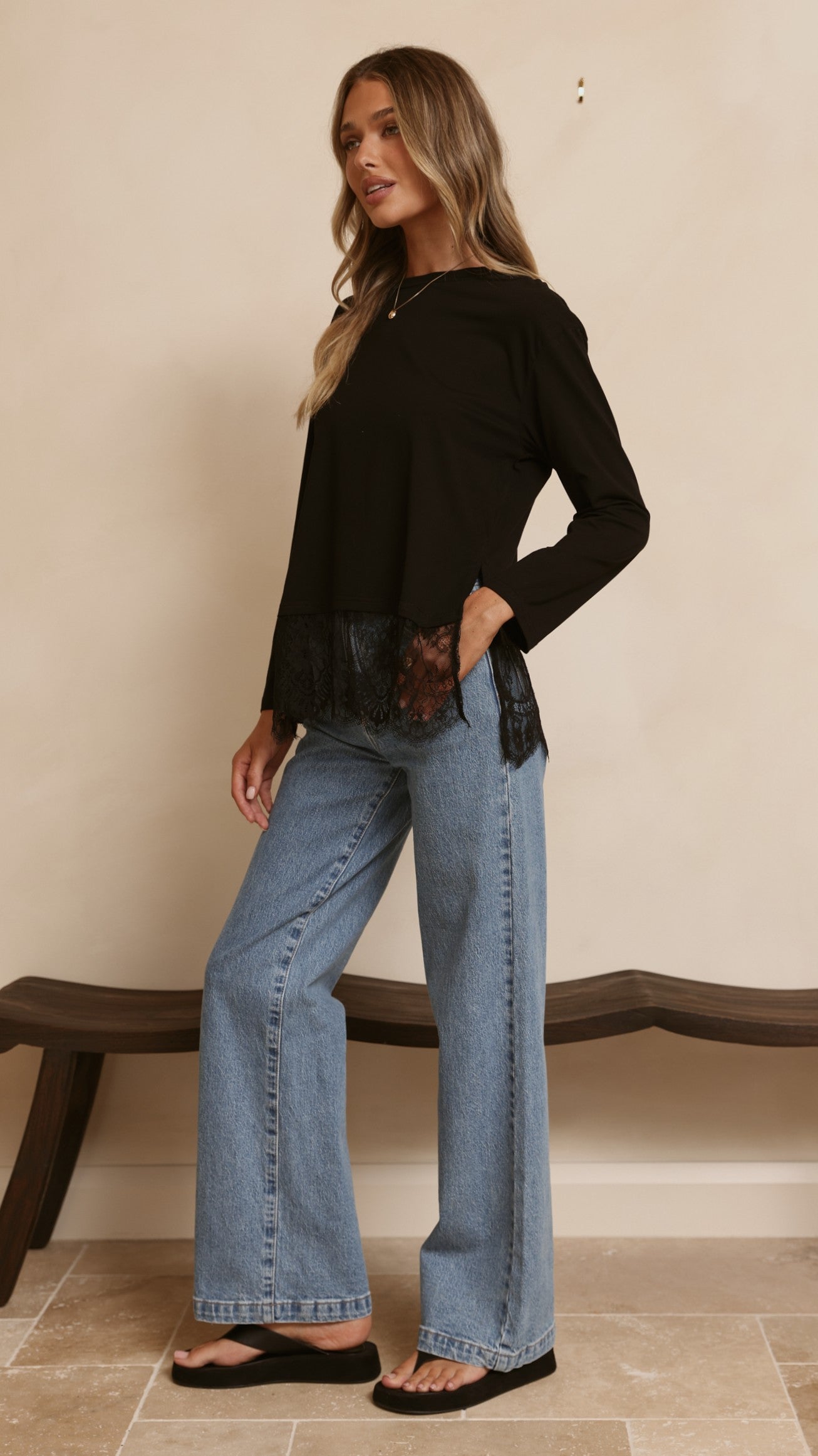Alina Lace Trim Top - Black