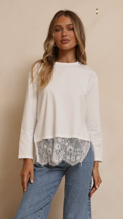 Alina Lace Trim Top - White