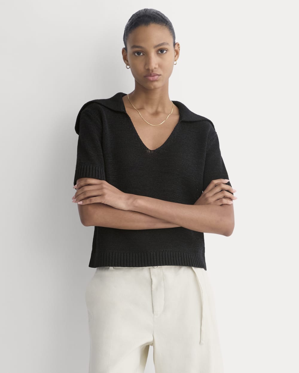 Open Collar Polo | Black