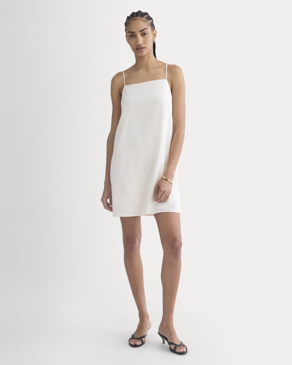 Mini Shift Dress in Stretch Linen | Bone