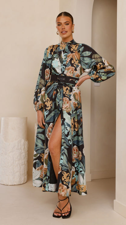 Carmal Long Sleeve Maxi Dress - Donatella Noir