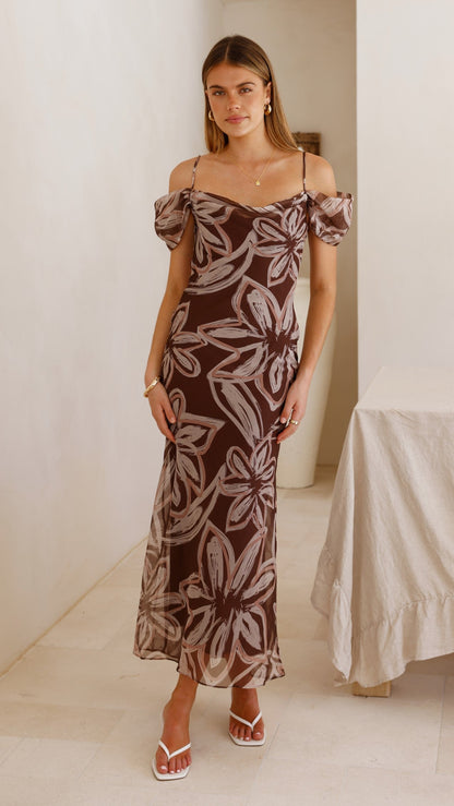 Adrianna Maxi Dress - Brown Floral