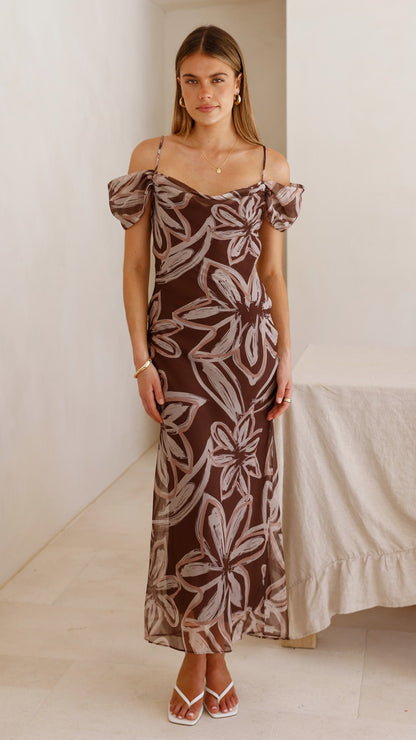Adrianna Maxi Dress - Brown Floral