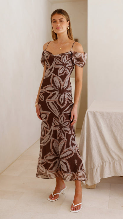 Adrianna Maxi Dress - Brown Floral