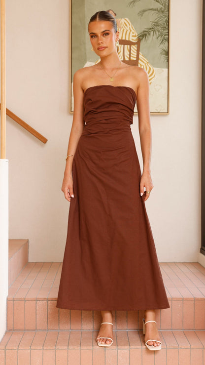 Bolivia Strapless Maxi Dress - Chocolate