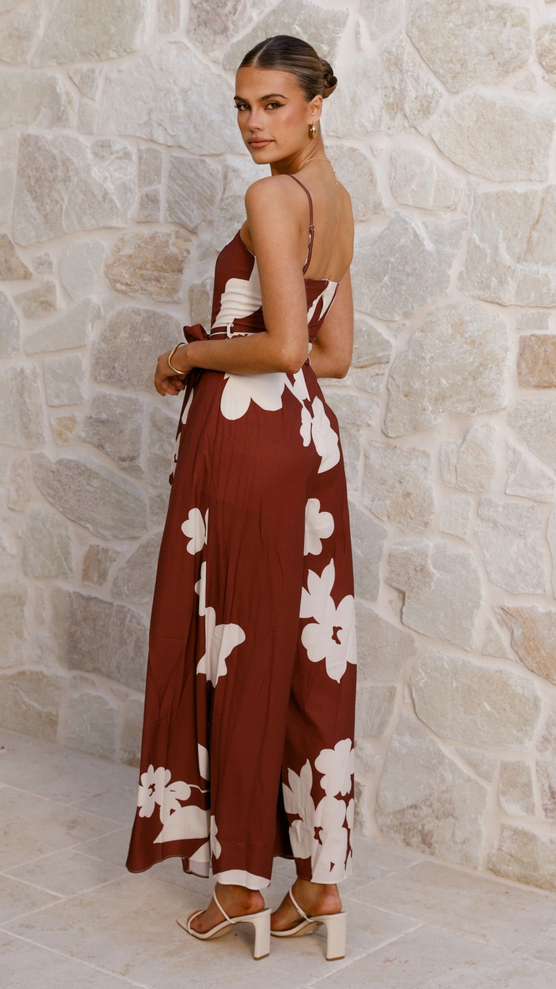 Carson Front Split Strapless Jumpsuit - Merlot Floral