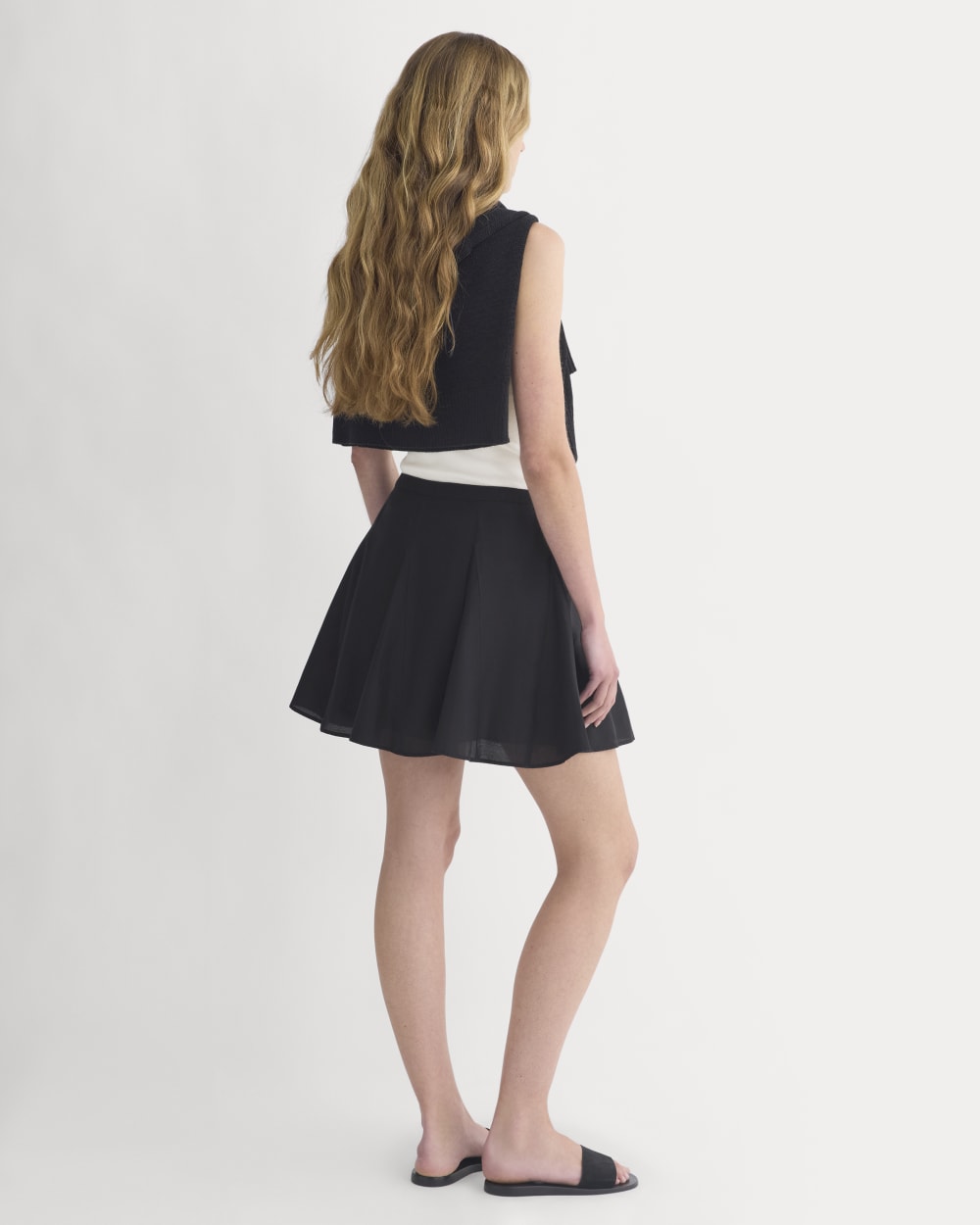 Godet Mini Skirt in Cotton Silk | Black