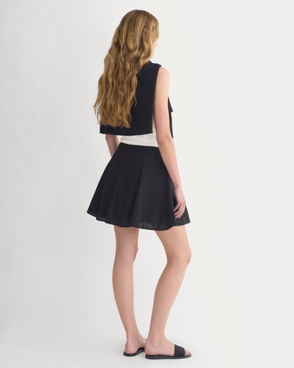 Godet Mini Skirt in Cotton Silk | Black