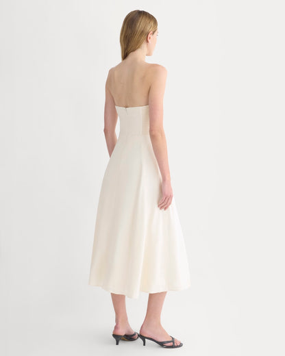 Strapless Dress in Stretch Linen | Bone