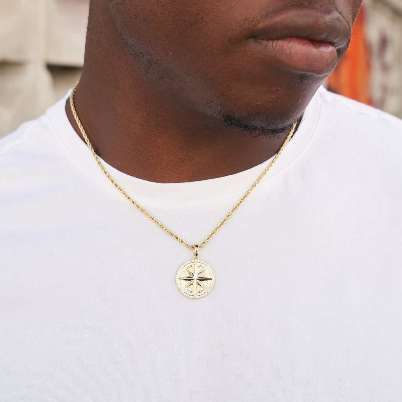 Compass Coin Pendant - Yellow Gold