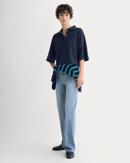 Pique Boxy Polo | Navy