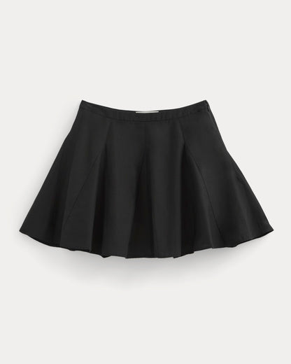 Godet Mini Skirt in Cotton Silk | Black