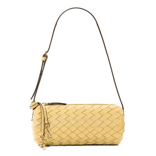 Woven Leather Barrel Bag (Butter Yellow)