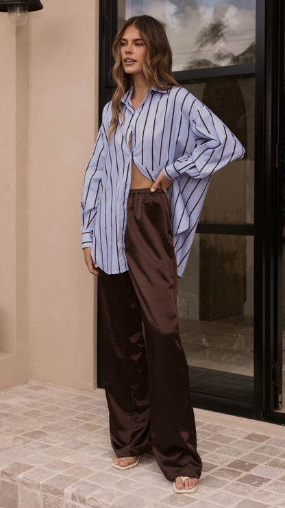 Arli Button Up Shirt - Blue/Brown Stripe