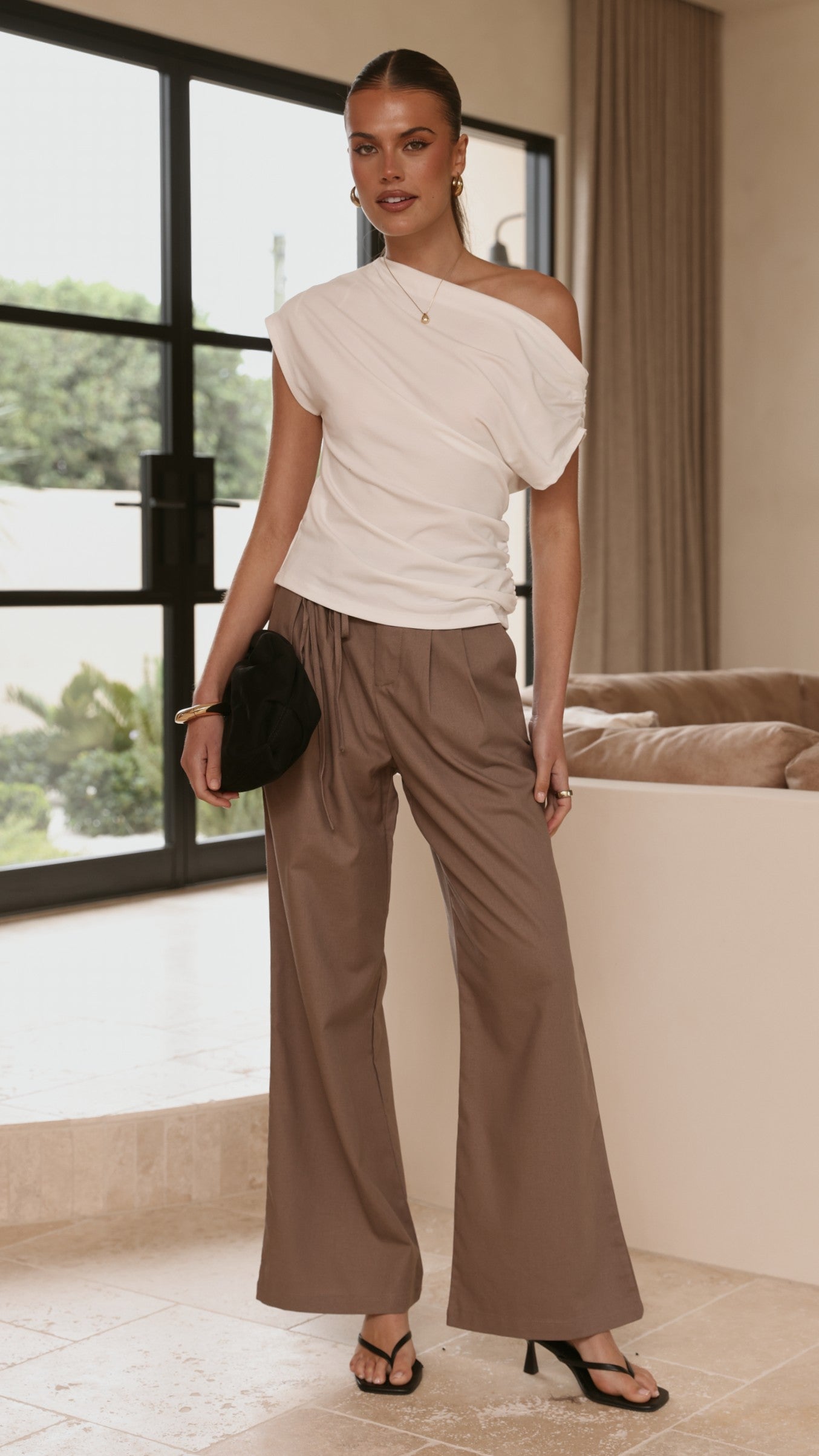 Cascada Tie Waist Pants - Brown