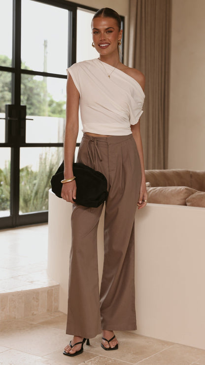 Cascada Tie Waist Pants - Brown
