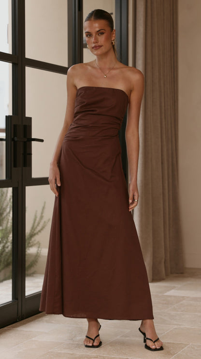 Bolivia Strapless Maxi Dress - Chocolate