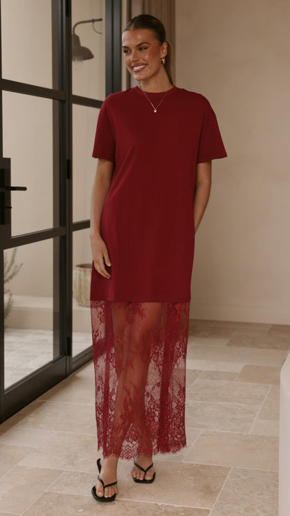 Adora T-Shirt Maxi Dress - Wine