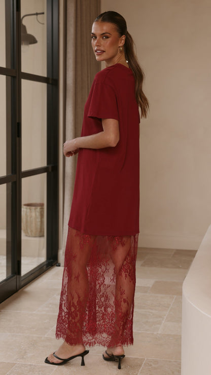 Adora T-Shirt Maxi Dress - Wine