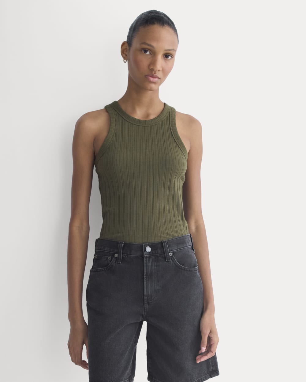 Racerback Tank in Pointelle | Olive Night