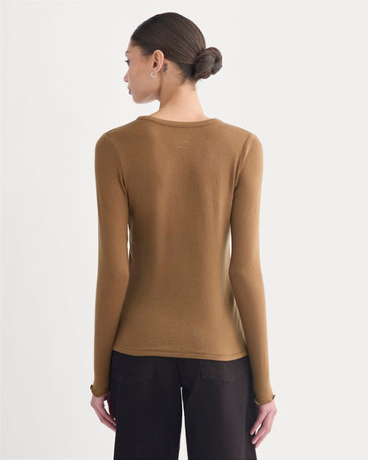 Sheer V-Neck Cardigan in Butterluxe | Toffee