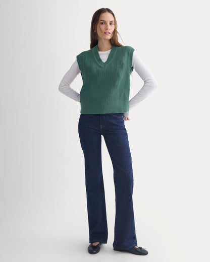 Ribbed V-Neck Vest in Everyday Cotton | Hunter Green