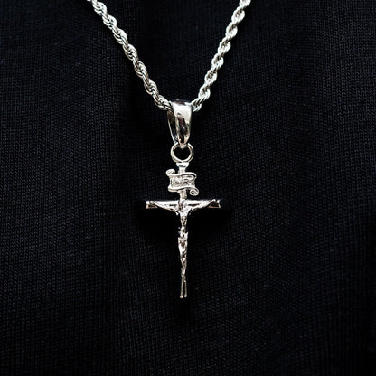 Crucifix Pendant + 2MM Rope Chain Bundle in White Gold