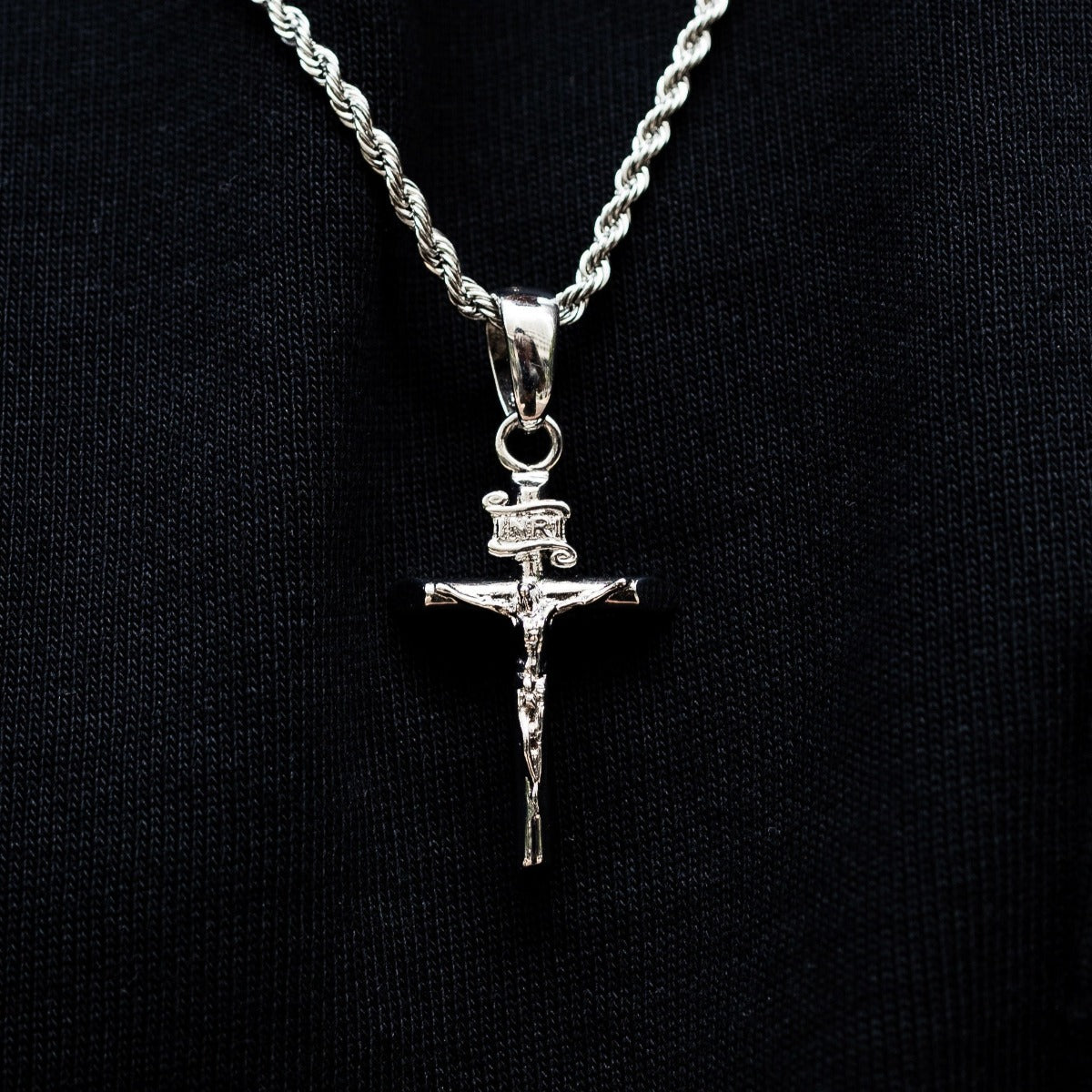 Crucifix Cross Pendant in White Gold