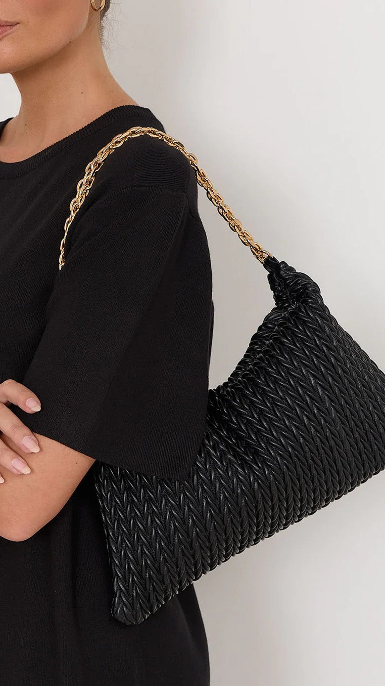 Arrow Weave Shoulder Bag - Black