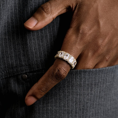 Diamond Baguette Halo Ring in Yellow Gold Vermeil
